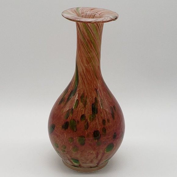 Maltese Mtarfa Green Rust Spatter Stretched Art Glass Vase - Picture 2 of 11
